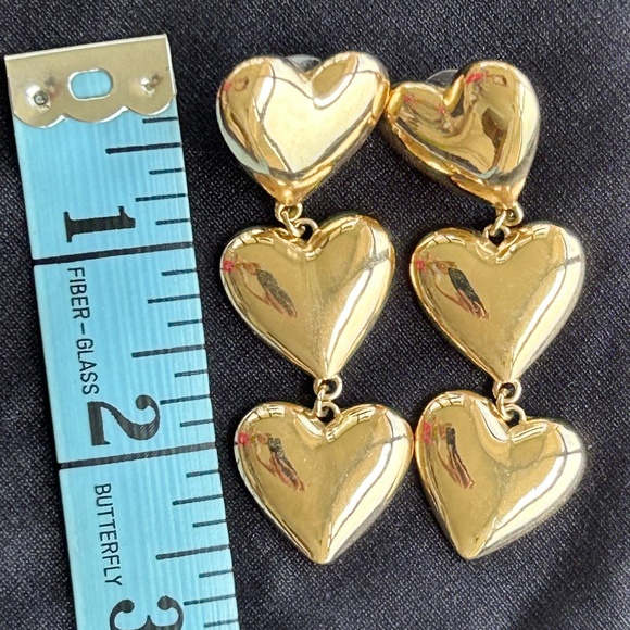 Gold Heart Drop Earrings - Picture 3 of 4